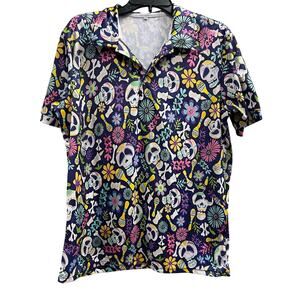 Unbranded Noche de los Muertos Dia de los Muertos tropical skull polo sz XL
